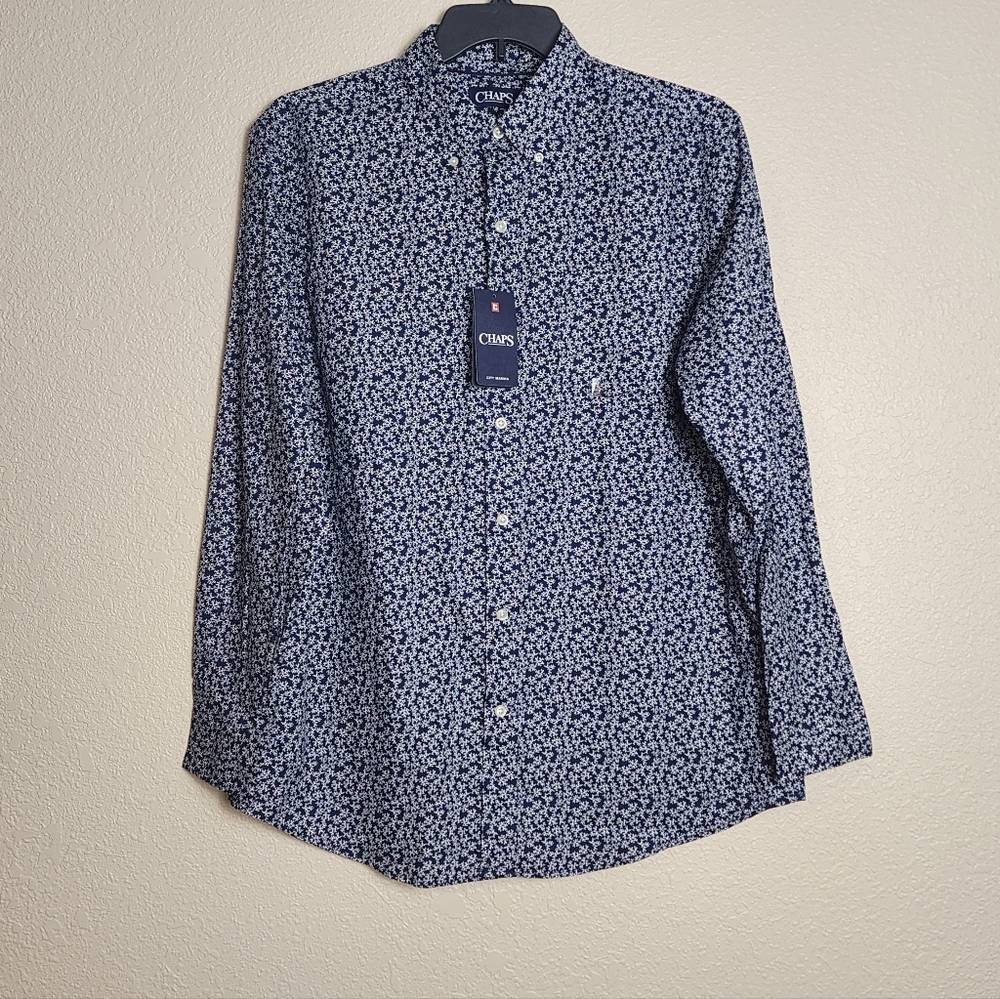 Chaps City Marina Lead Table Navy Button-down Men's Shirt Large New